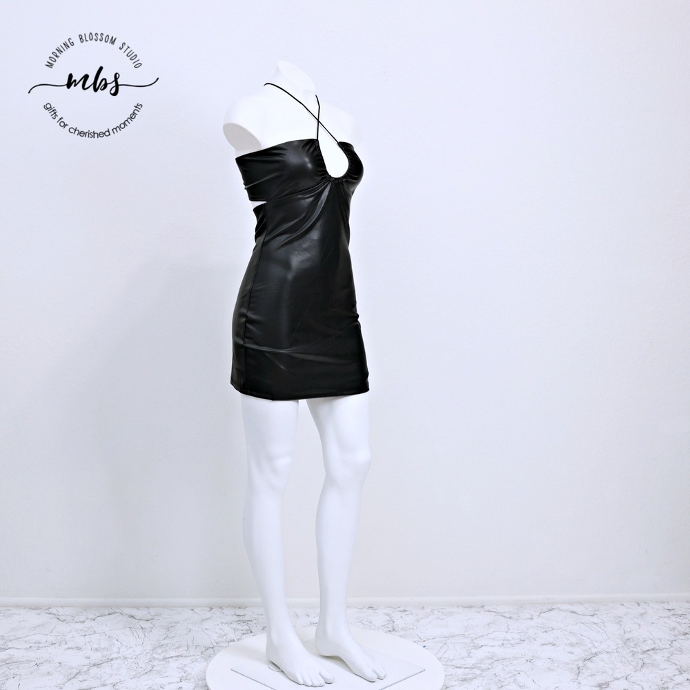NWOT Sky to Moon Faux Leather Edgy Clubwear Bodycon Mini Dress Black Women S